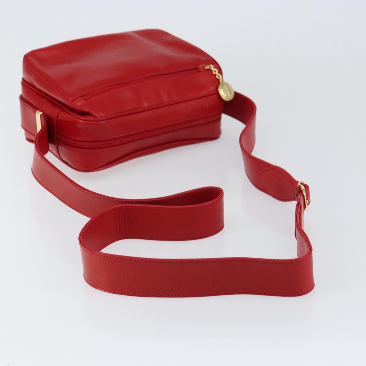 GUCCI Shoulder Bag Leather Red Gold Auth 157758