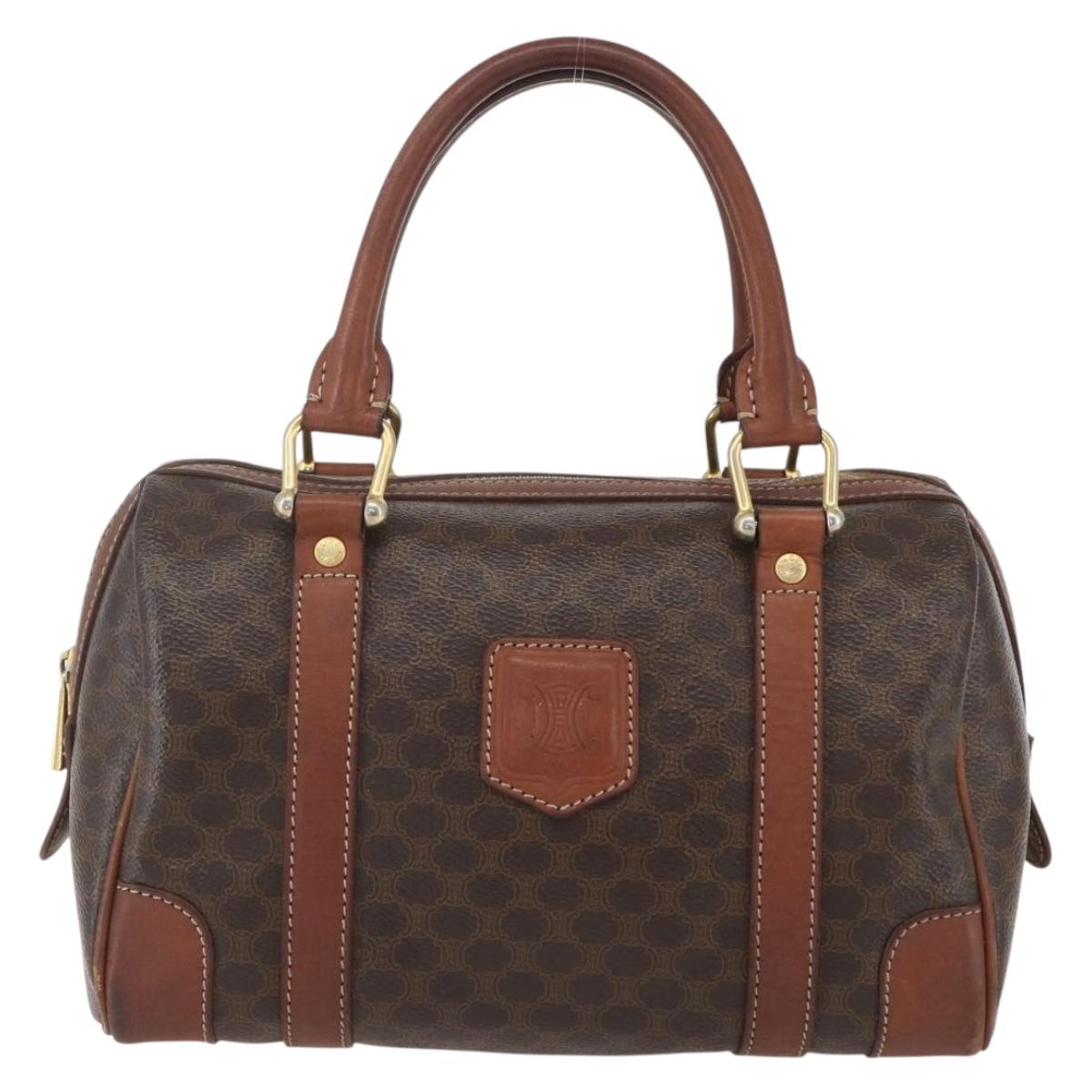 CELINE Macadam Canvas Hand Bag PVC Leather Brown Gold Auth 157761