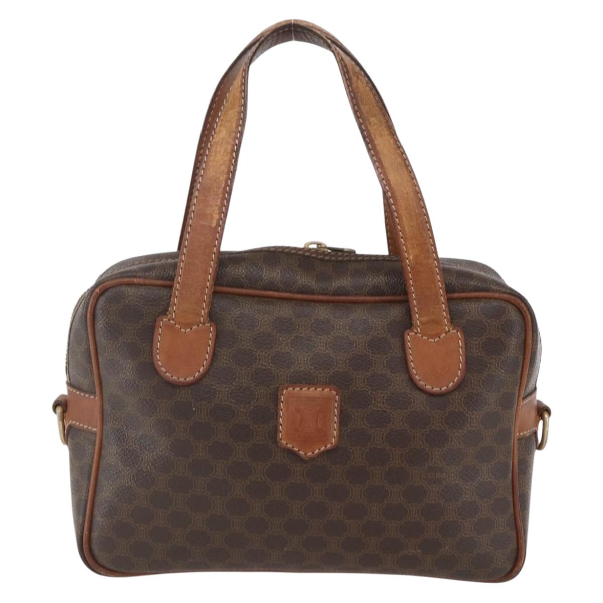 CELINE Macadam Canvas Hand Bag PVC Leather Brown Gold Auth 157763