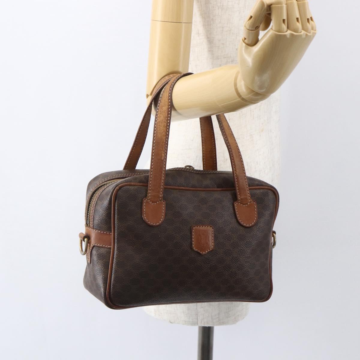 CELINE Macadam Canvas Hand Bag PVC Leather Brown Gold Auth 157763