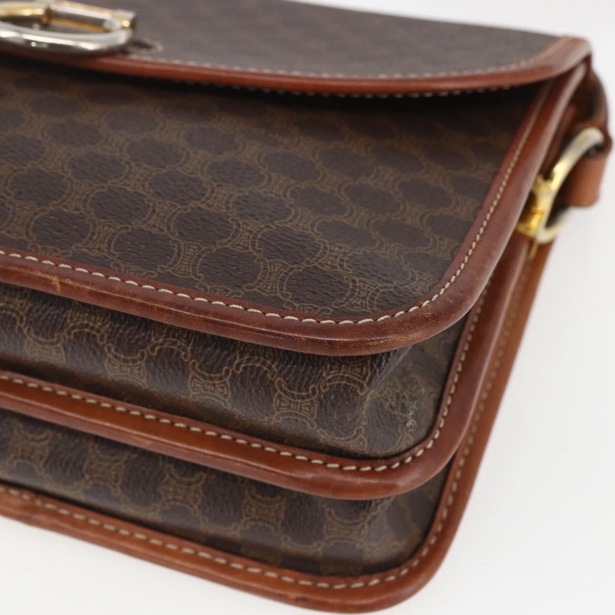 CELINE Macadam Canvas Shoulder Bag PVC Leather Brown Gold Auth 157766