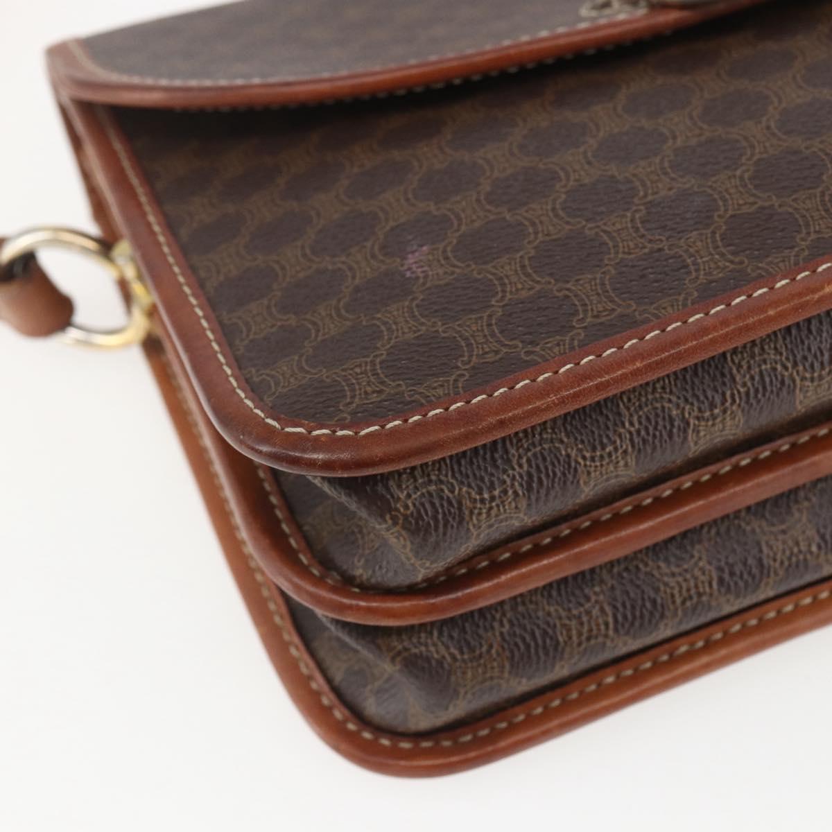 CELINE Macadam Canvas Shoulder Bag PVC Leather Brown Gold Auth 157766