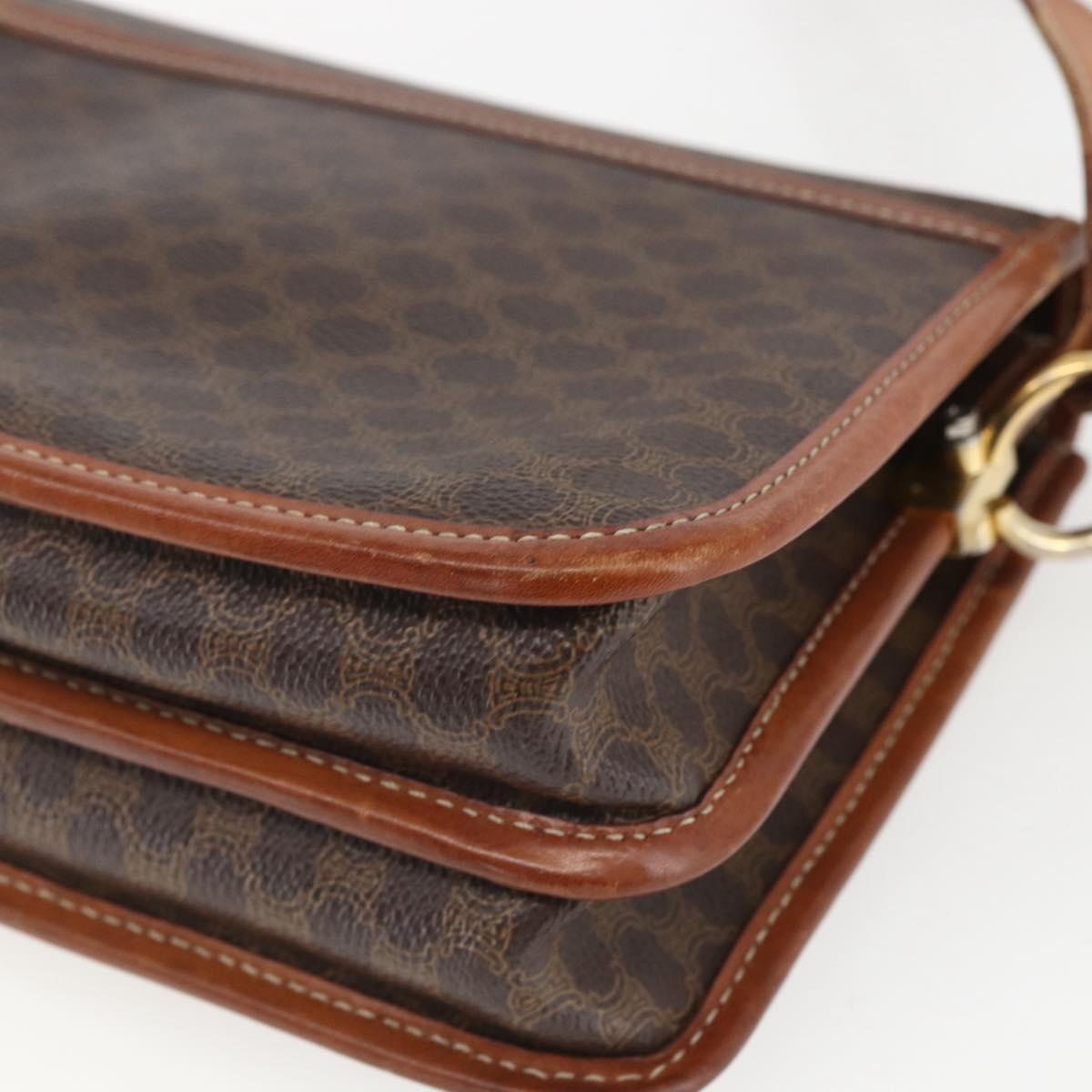 CELINE Macadam Canvas Shoulder Bag PVC Leather Brown Gold Auth 157766