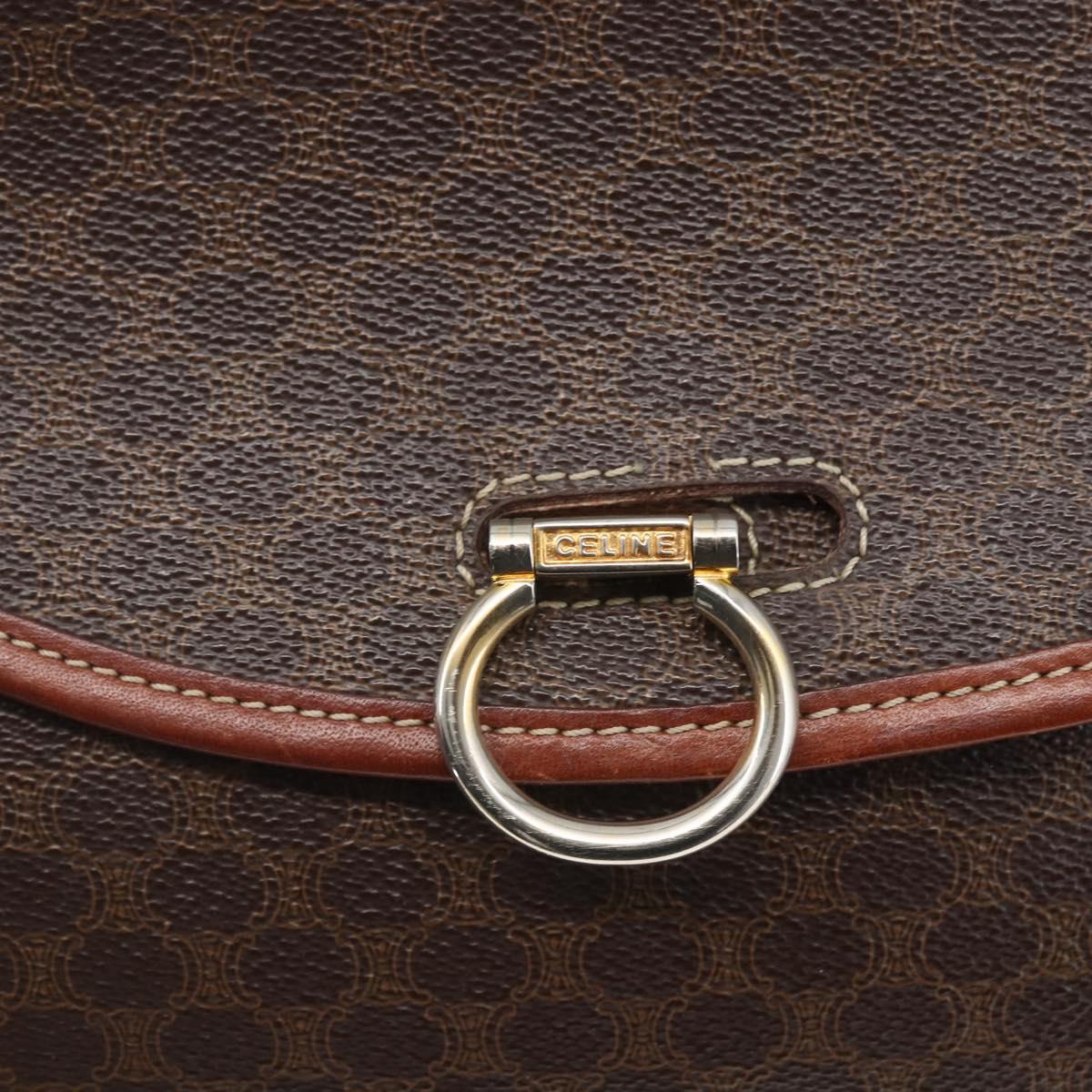 CELINE Macadam Canvas Shoulder Bag PVC Leather Brown Gold Auth 157766