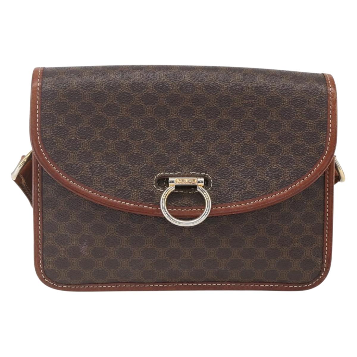 CELINE Macadam Canvas Shoulder Bag PVC Leather Brown Gold Auth 157766