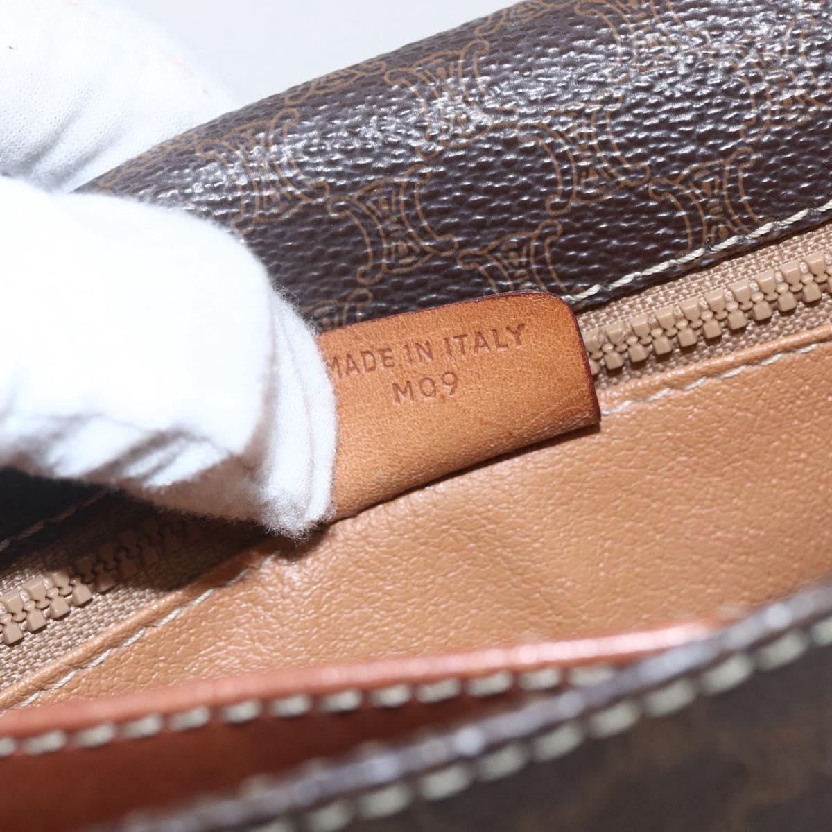 CELINE Macadam Canvas Shoulder Bag PVC Leather Brown Gold Auth 157766