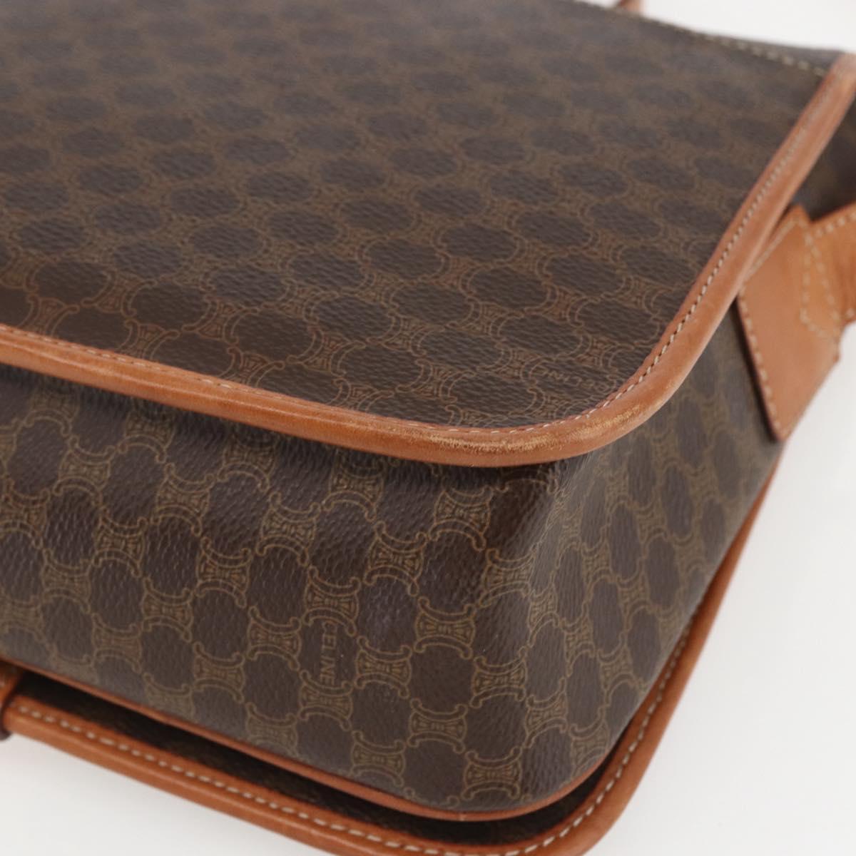 CELINE Macadam Canvas Shoulder Bag PVC Leather Brown Gold Auth 157767