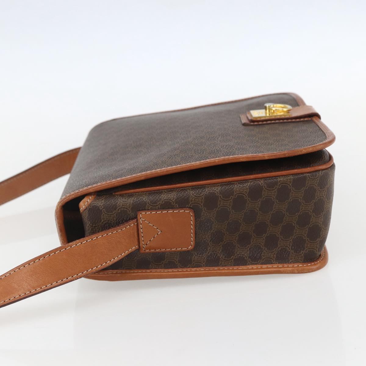 CELINE Macadam Canvas Shoulder Bag PVC Leather Brown Gold Auth 157767