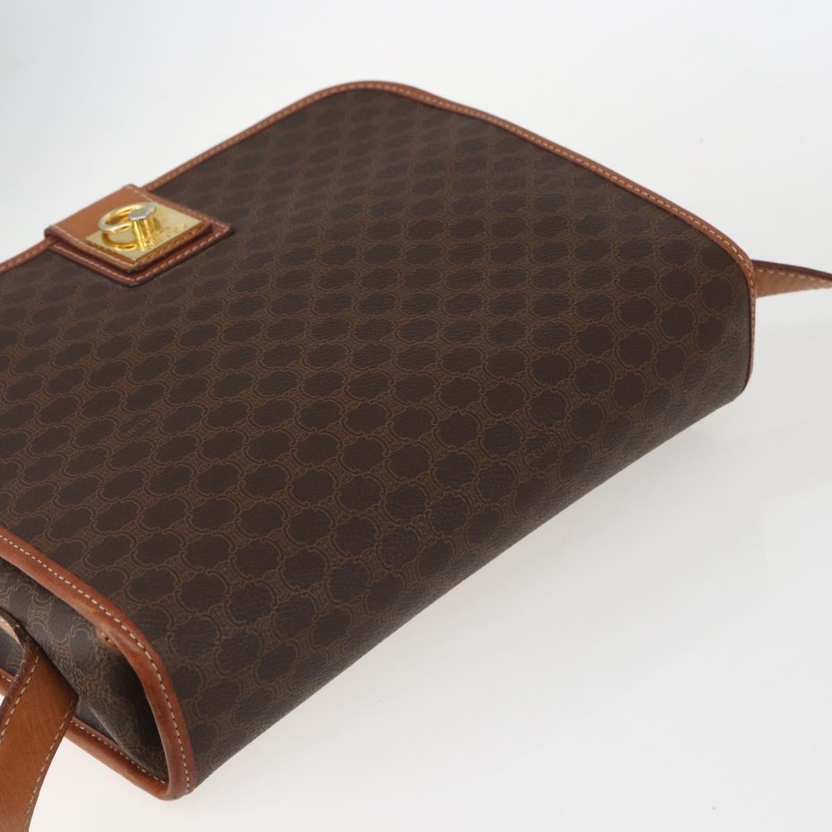 CELINE Macadam Canvas Shoulder Bag PVC Leather Brown Gold Auth 157767
