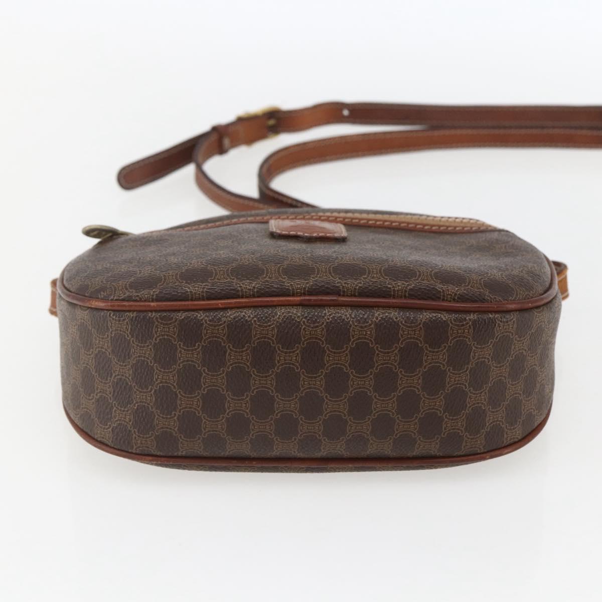 CELINE Macadam Canvas Shoulder Bag PVC Leather Brown Gold Auth 157768