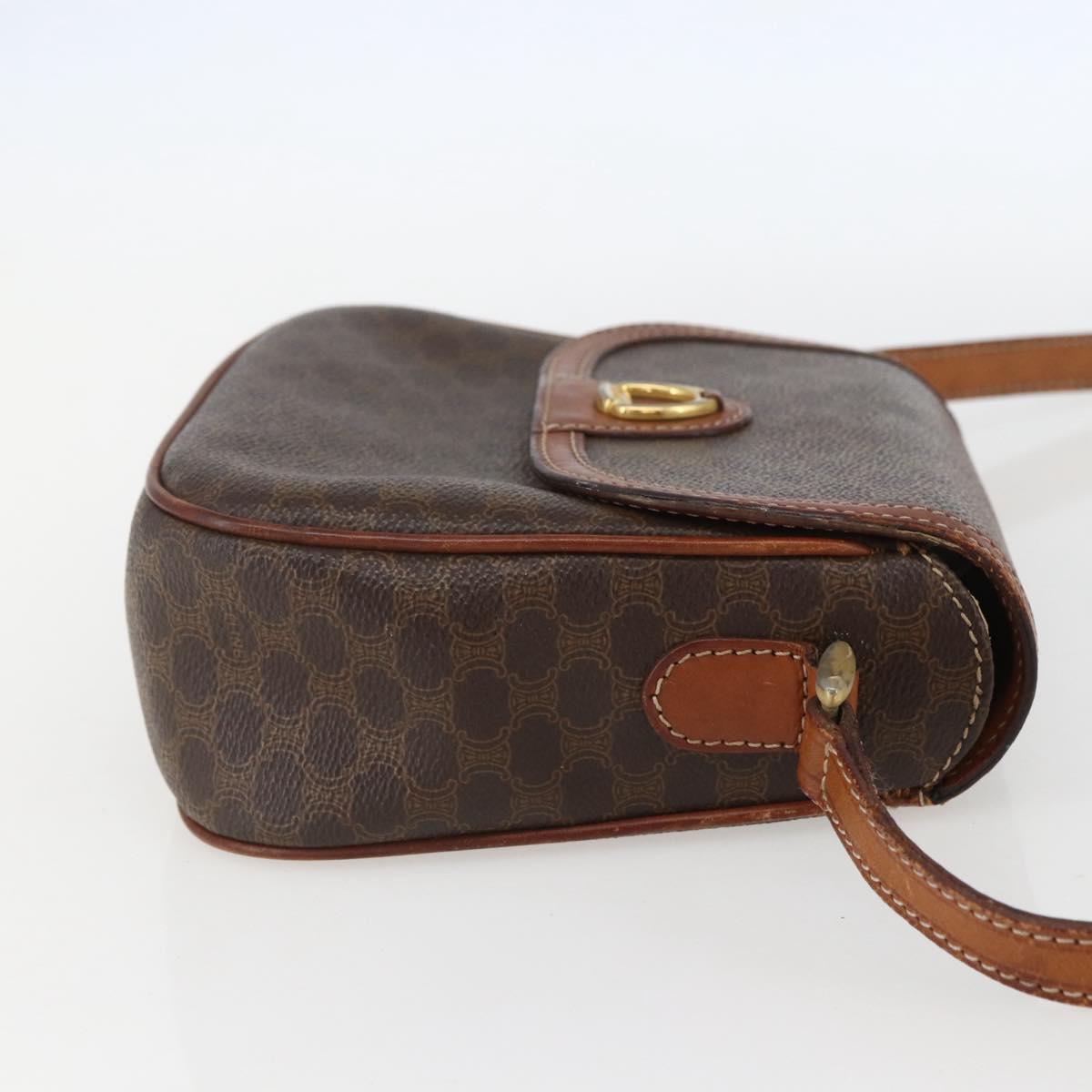 CELINE Macadam Canvas Shoulder Bag PVC Leather Brown Gold Auth 157769