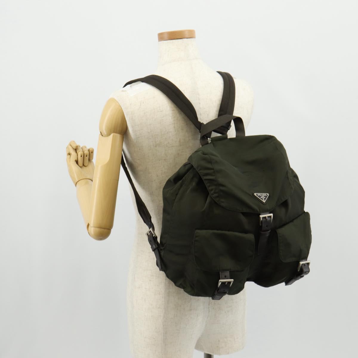 PRADA Backpack Nylon Khaki Silver Auth 157774
