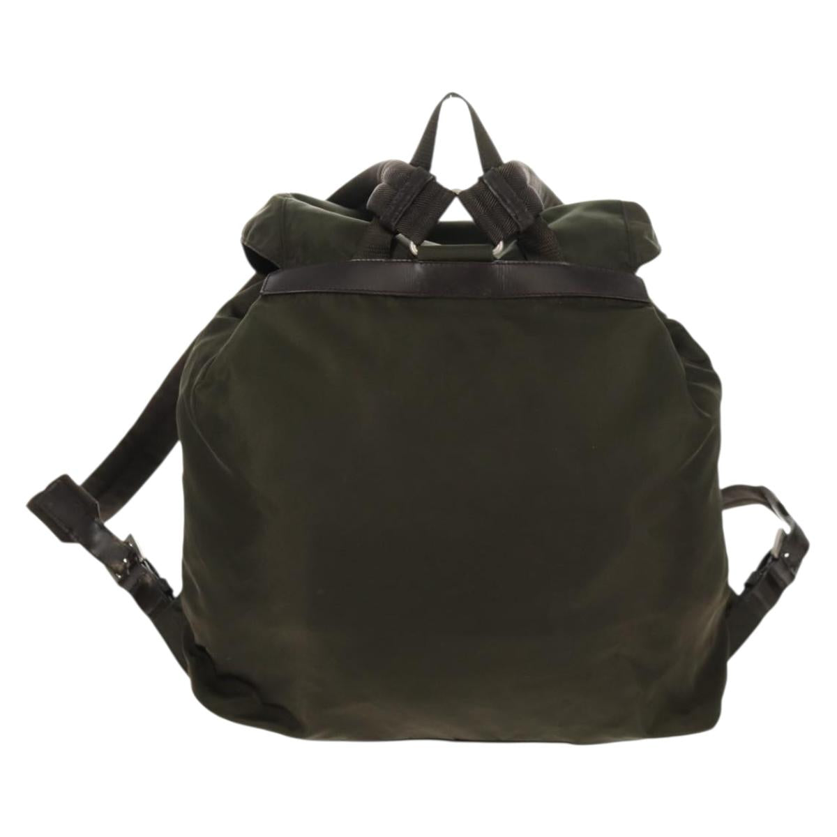 PRADA Backpack Nylon Khaki Silver Auth 157774