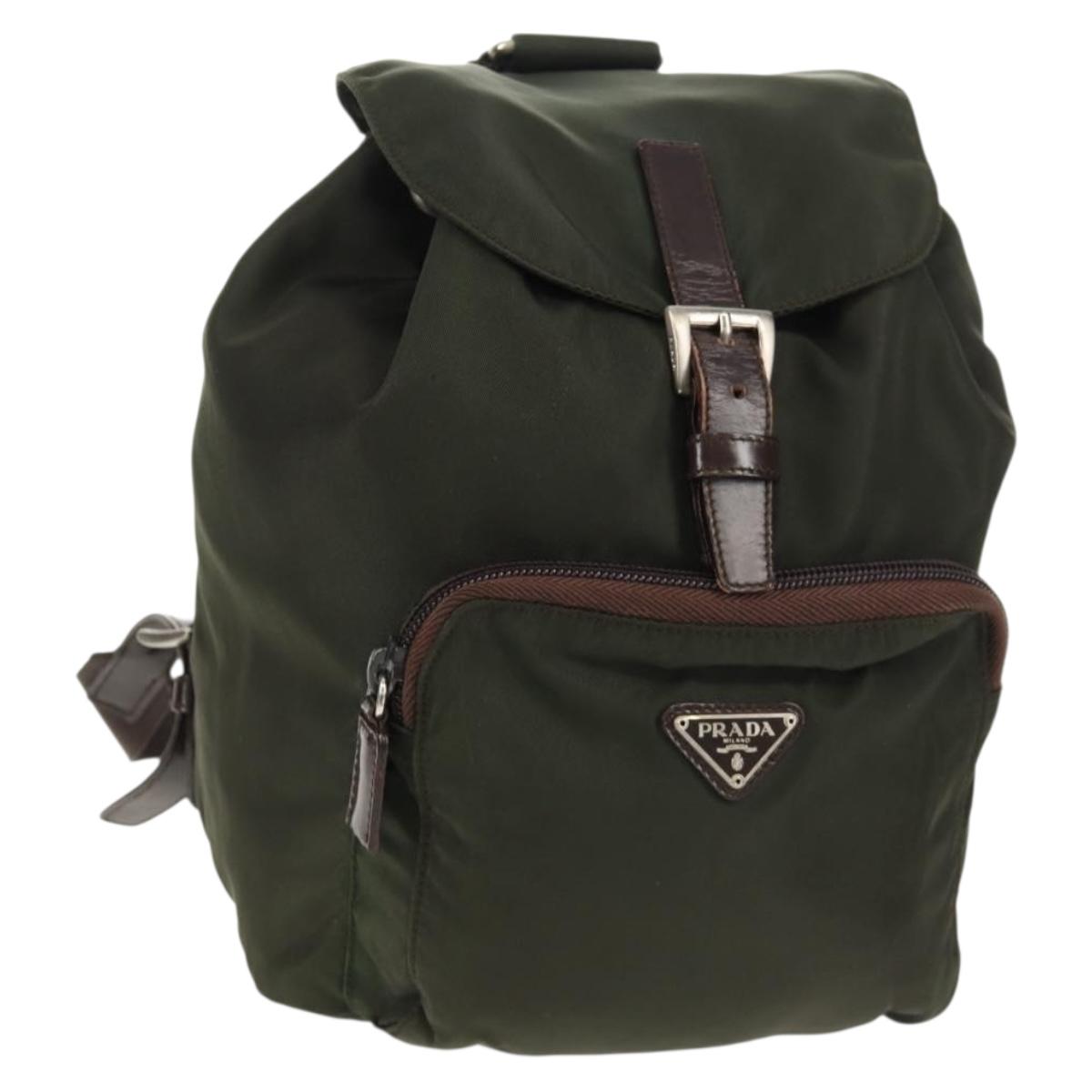 PRADA Backpack Nylon Khaki Silver Auth 157775