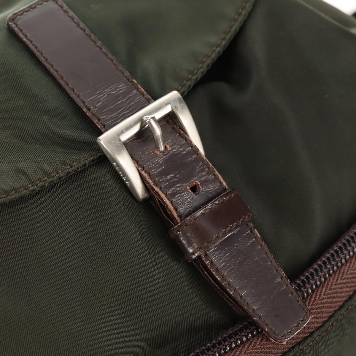 PRADA Backpack Nylon Khaki Silver Auth 157775