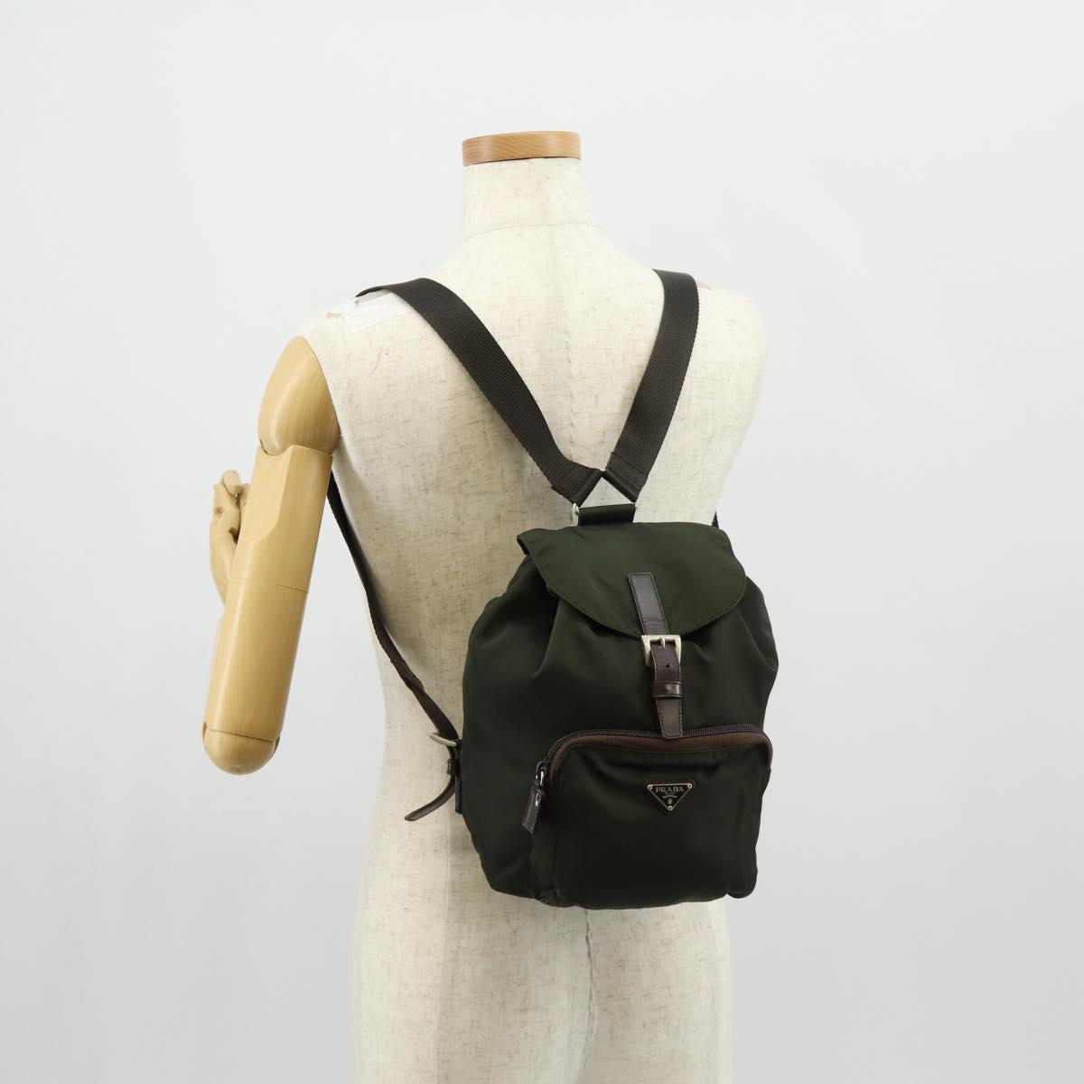 PRADA Backpack Nylon Khaki Silver Auth 157775