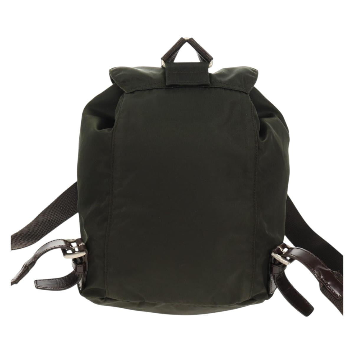 PRADA Backpack Nylon Khaki Silver Auth 157775