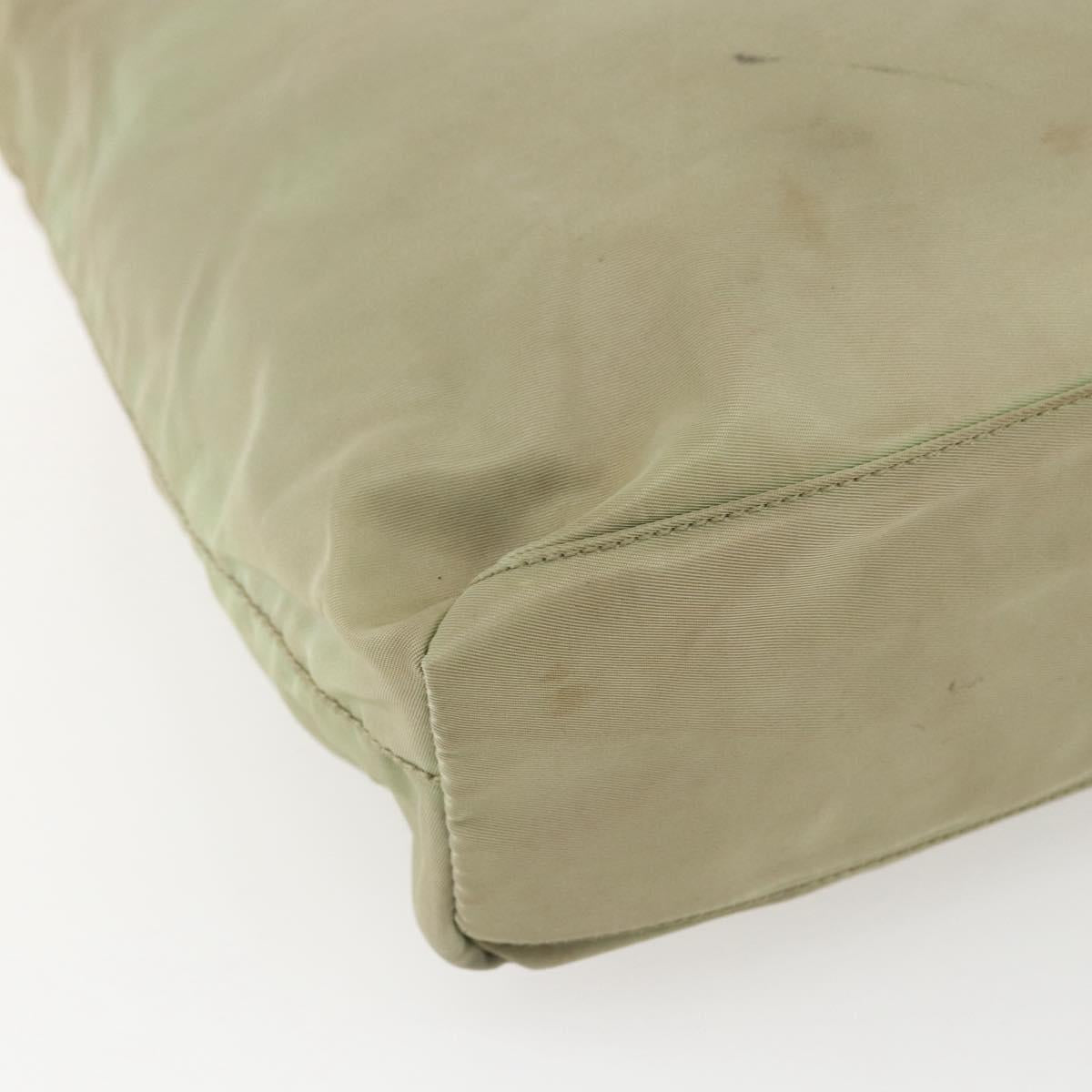 PRADA Tote Bag Nylon Beige Silver Auth 157778