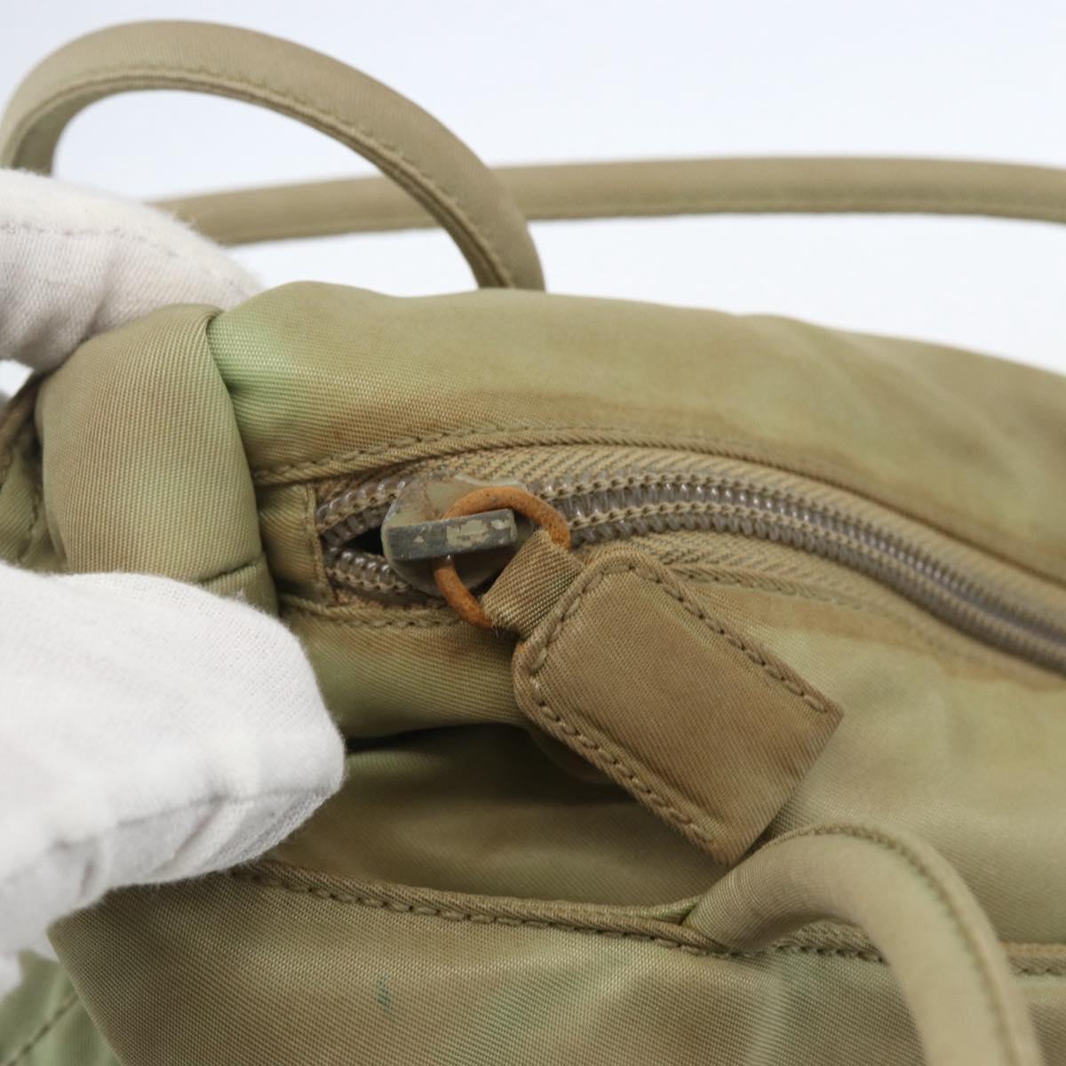 PRADA Tote Bag Nylon Beige Silver Auth 157778