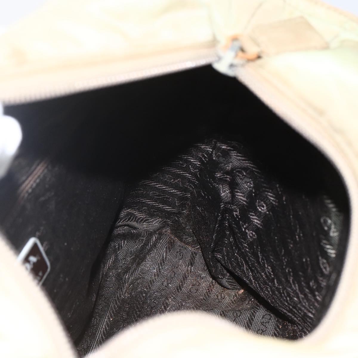 PRADA Tote Bag Nylon Beige Silver Auth 157778