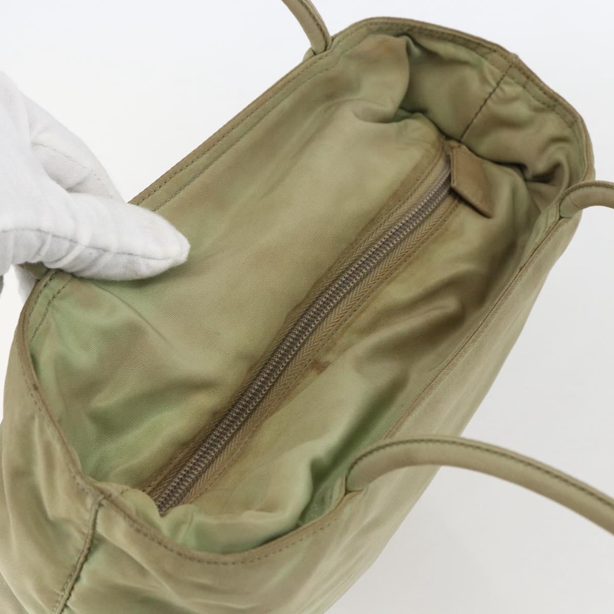 PRADA Tote Bag Nylon Beige Silver Auth 157778