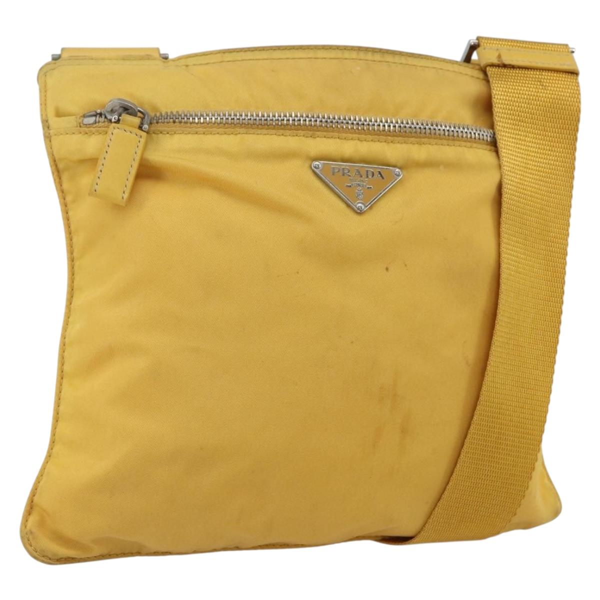 PRADA Shoulder Bag Nylon Yellow Silver Auth 157780