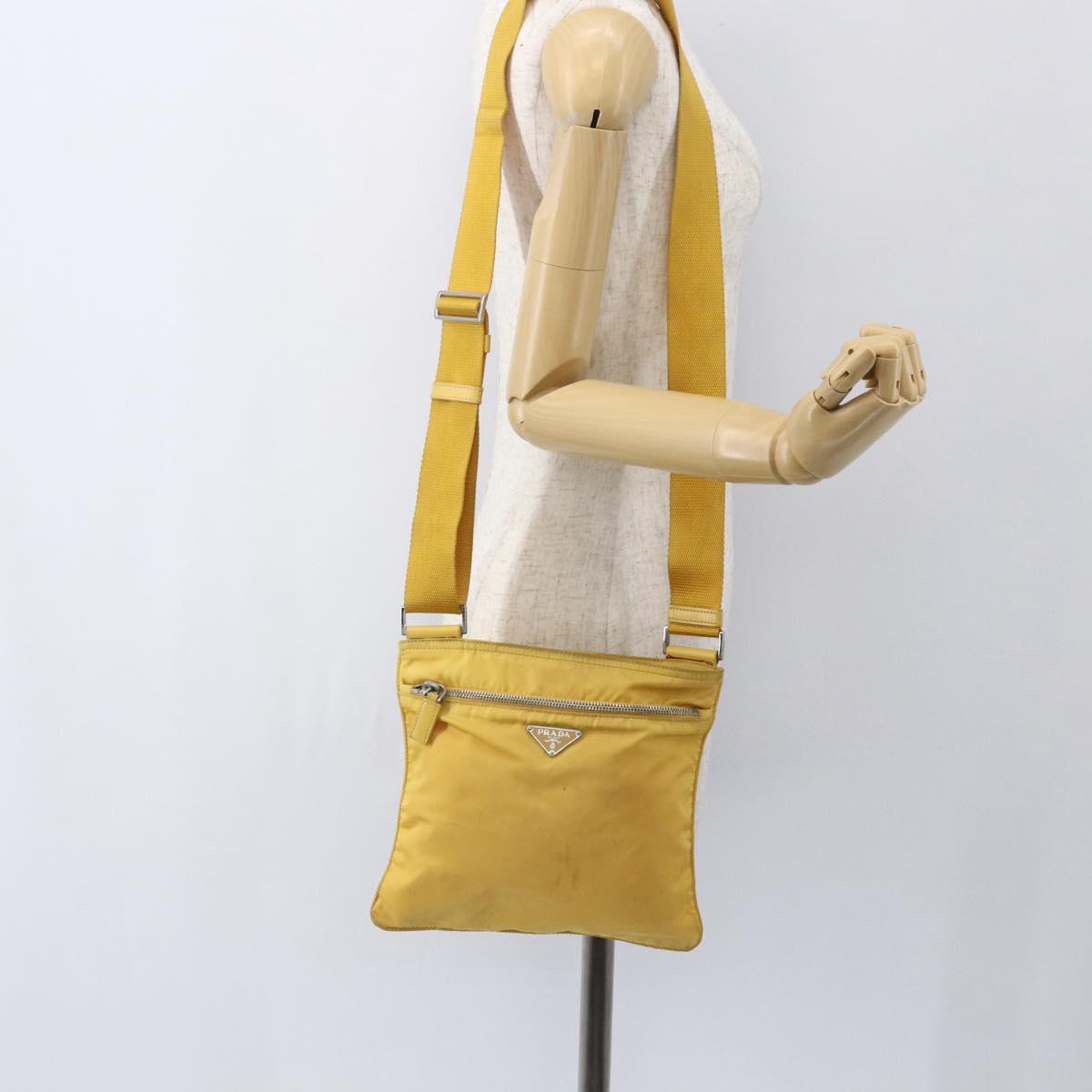 PRADA Shoulder Bag Nylon Yellow Silver Auth 157780