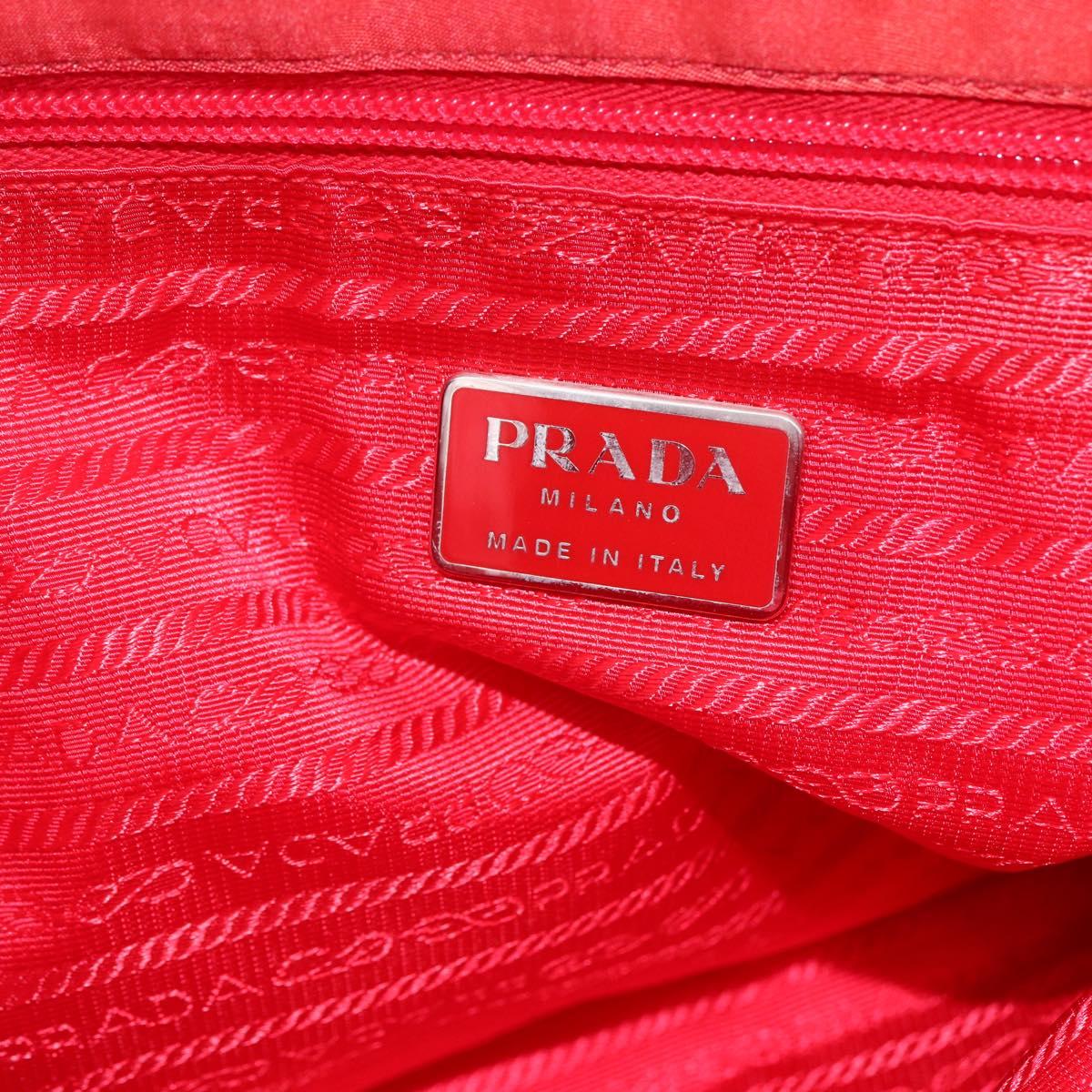 PRADA Tote Bag Nylon Red Silver Auth 157781