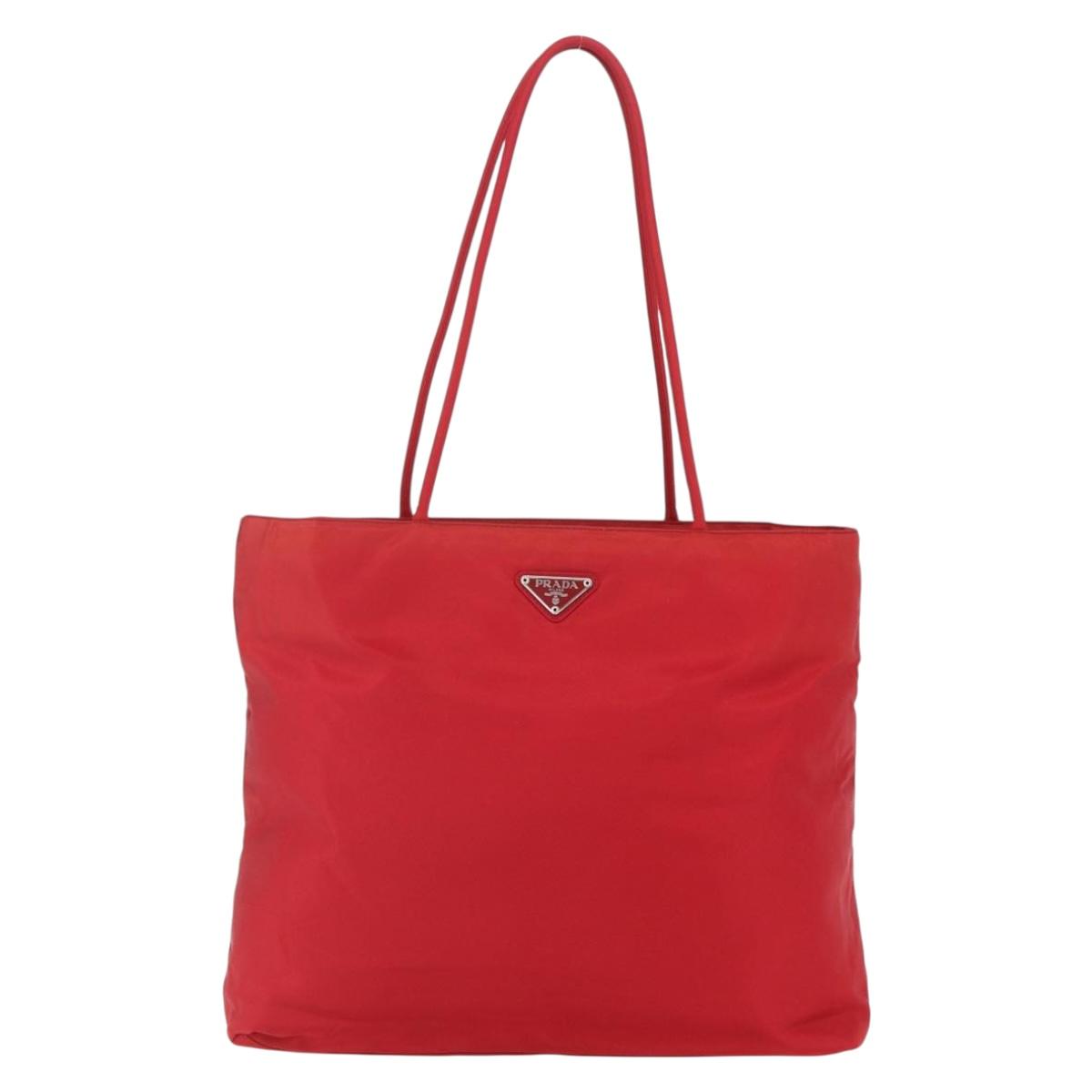 PRADA Tote Bag Nylon Red Silver Auth 157781