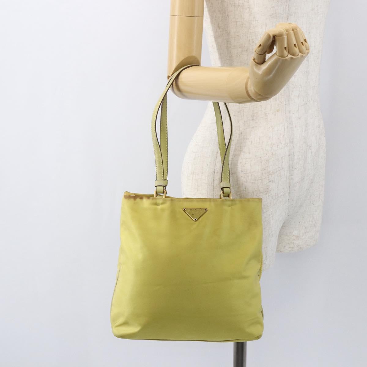 PRADA Tote Bag Nylon Yellow Gold Auth 157782