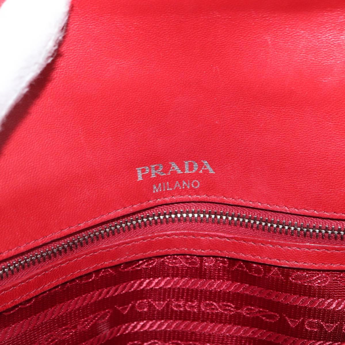 PRADA Chain Nappa Goful Shoulder Bag Leather Red Silver Auth 157786