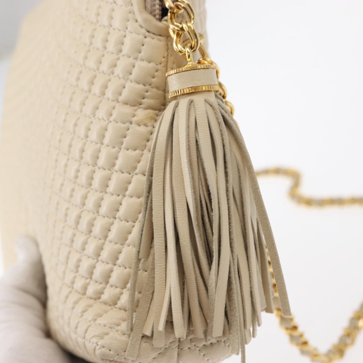 BALLY Chain Shoulder Bag Leather Beige Gold Auth 157787