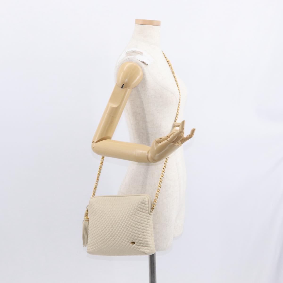 BALLY Chain Shoulder Bag Leather Beige Gold Auth 157787
