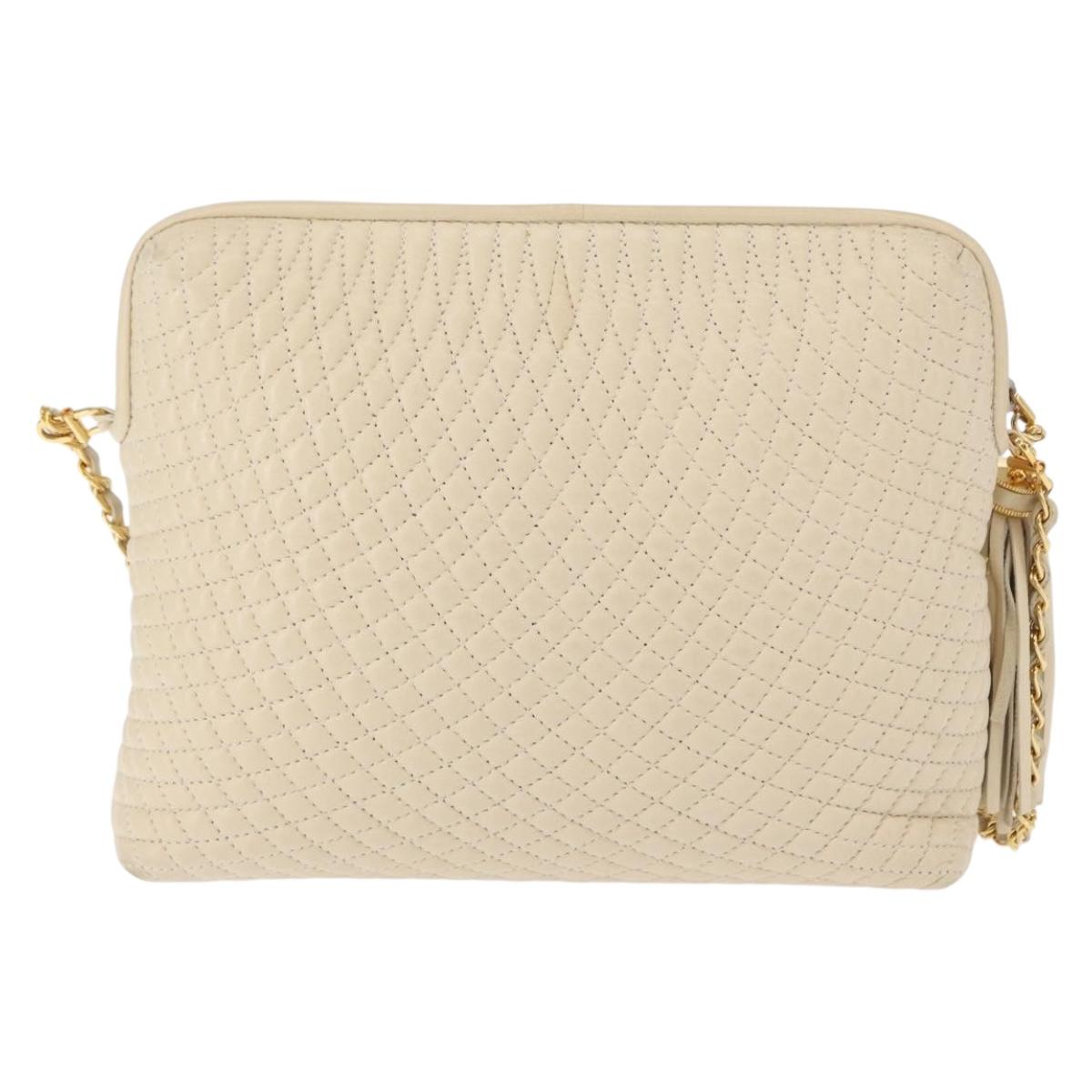 BALLY Chain Shoulder Bag Leather Beige Gold Auth 157787