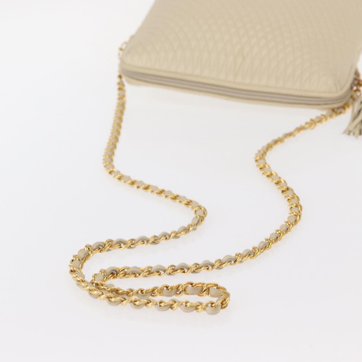 BALLY Chain Shoulder Bag Leather Beige Gold Auth 157787
