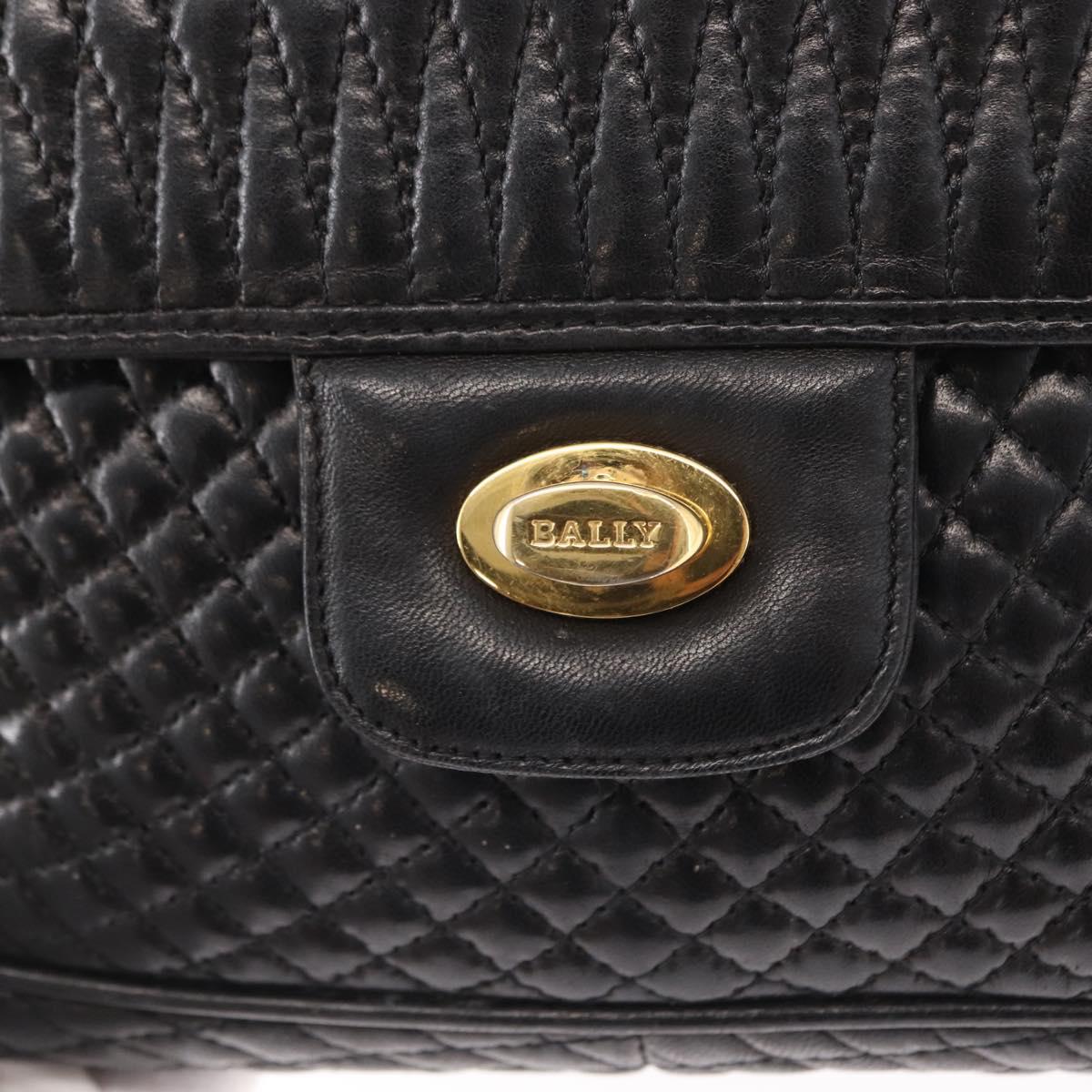 BALLY Chain Shoulder Bag Leather Black Gold Auth 157788