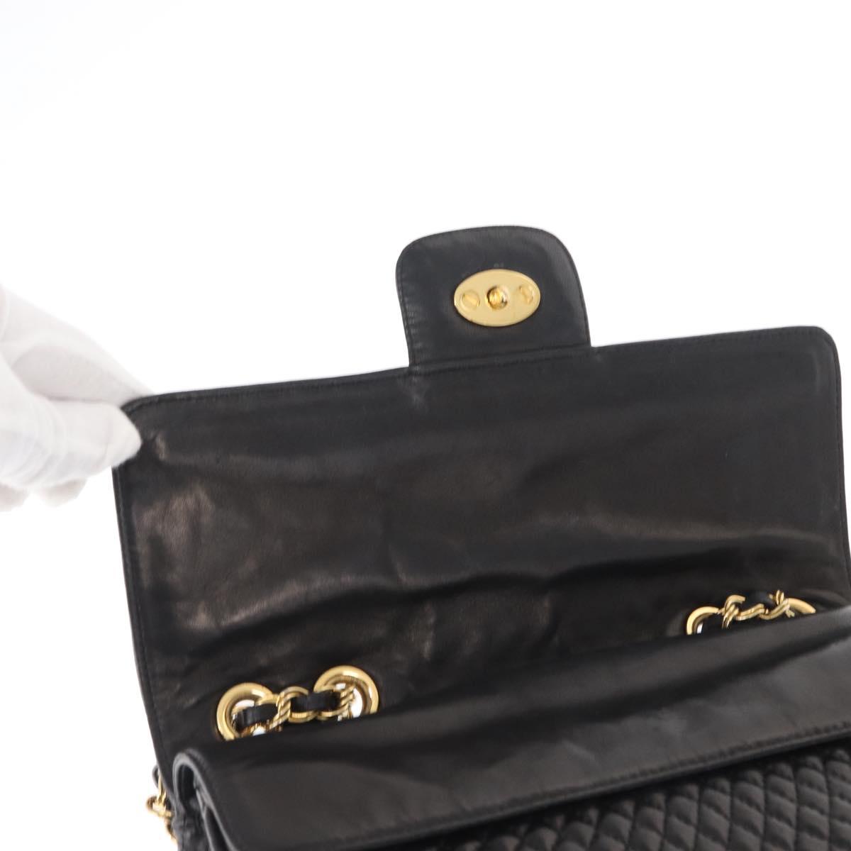 BALLY Chain Shoulder Bag Leather Black Gold Auth 157788