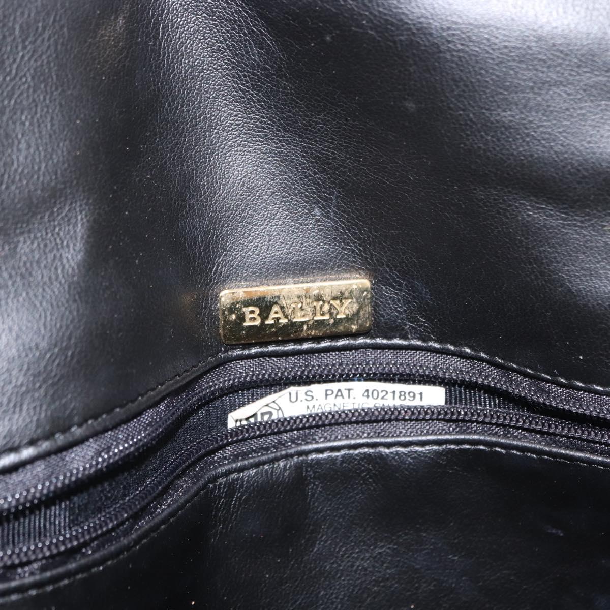BALLY Chain Shoulder Bag Leather Black Gold Auth 157788