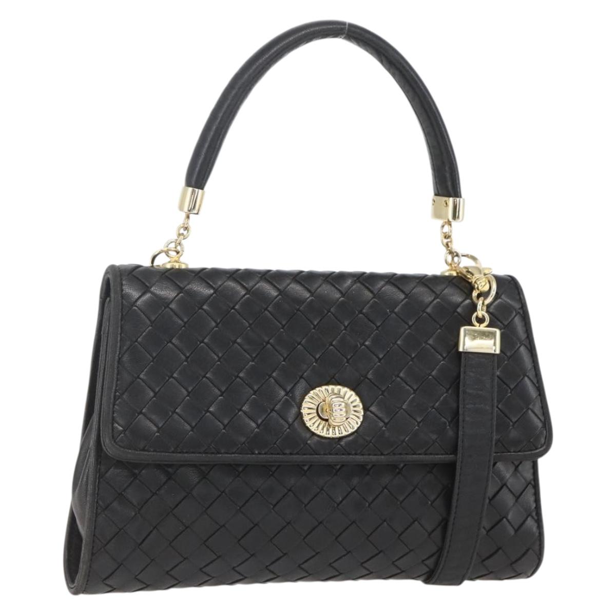 BOTTEGA VENETA INTRECCIATO Hand Bag Leather 2way Black Gold Auth 157789