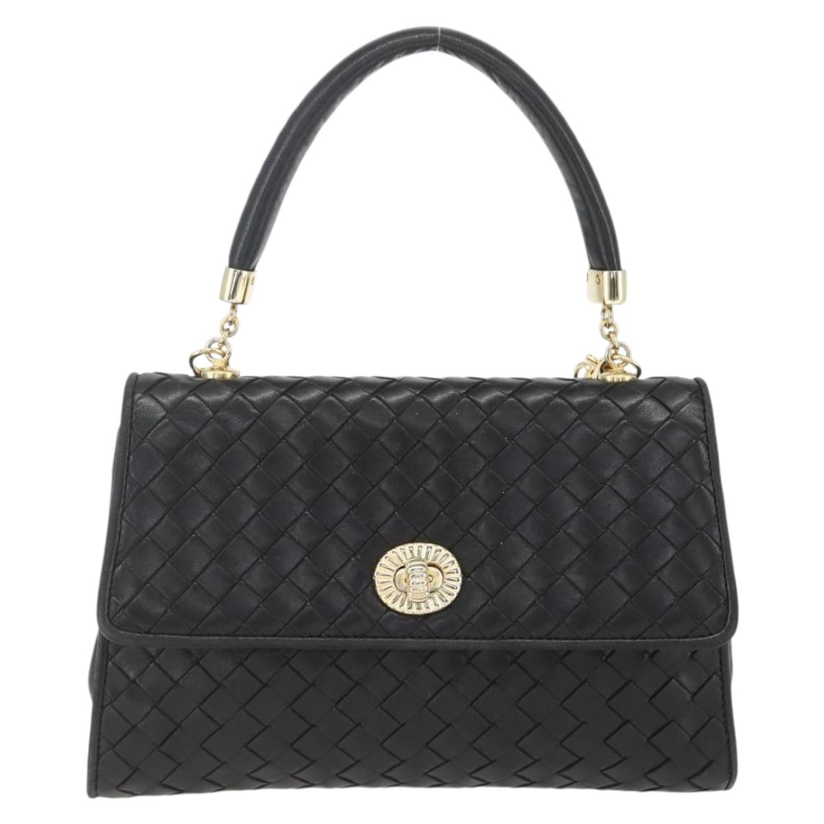 BOTTEGA VENETA INTRECCIATO Hand Bag Leather 2way Black Gold Auth 157789