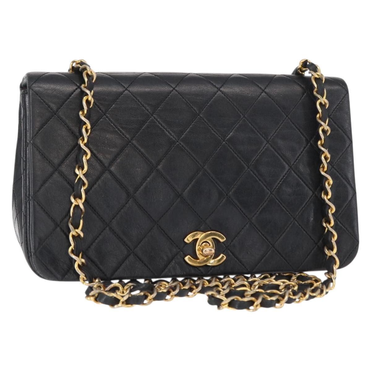 CHANEL Chain Matelasse 23 Shoulder Bag Lamb Skin Black Gold CC Auth 157790