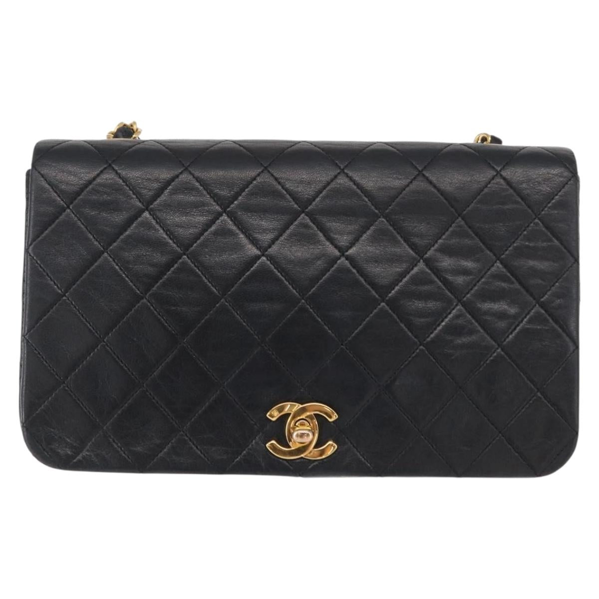 CHANEL Chain Matelasse 23 Shoulder Bag Lamb Skin Black Gold CC Auth 157790