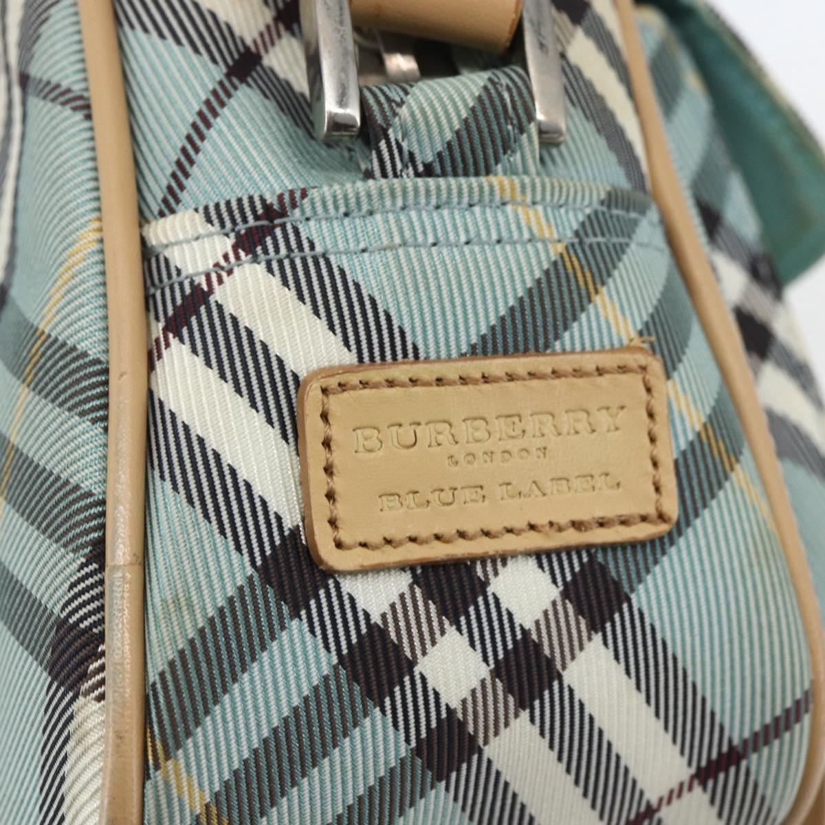 BURBERRY Nova Check Blue Label Shoulder Bag Nylon Blue Silver Auth 157794