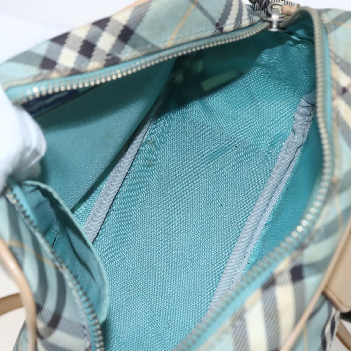 BURBERRY Nova Check Blue Label Shoulder Bag Nylon Blue Silver Auth 157794