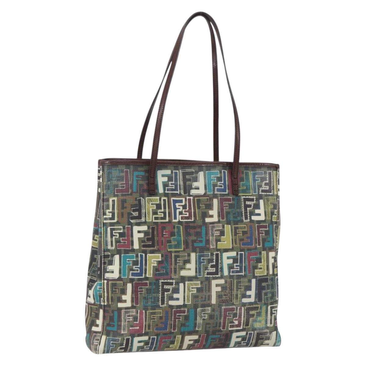 FENDI Zucca Canvas Tote Bag PVC Khaki Gold Auth 157796V