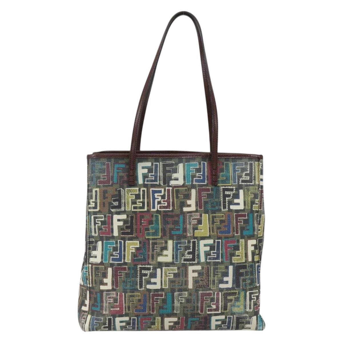 FENDI Zucca Canvas Tote Bag PVC Khaki Gold Auth 157796V