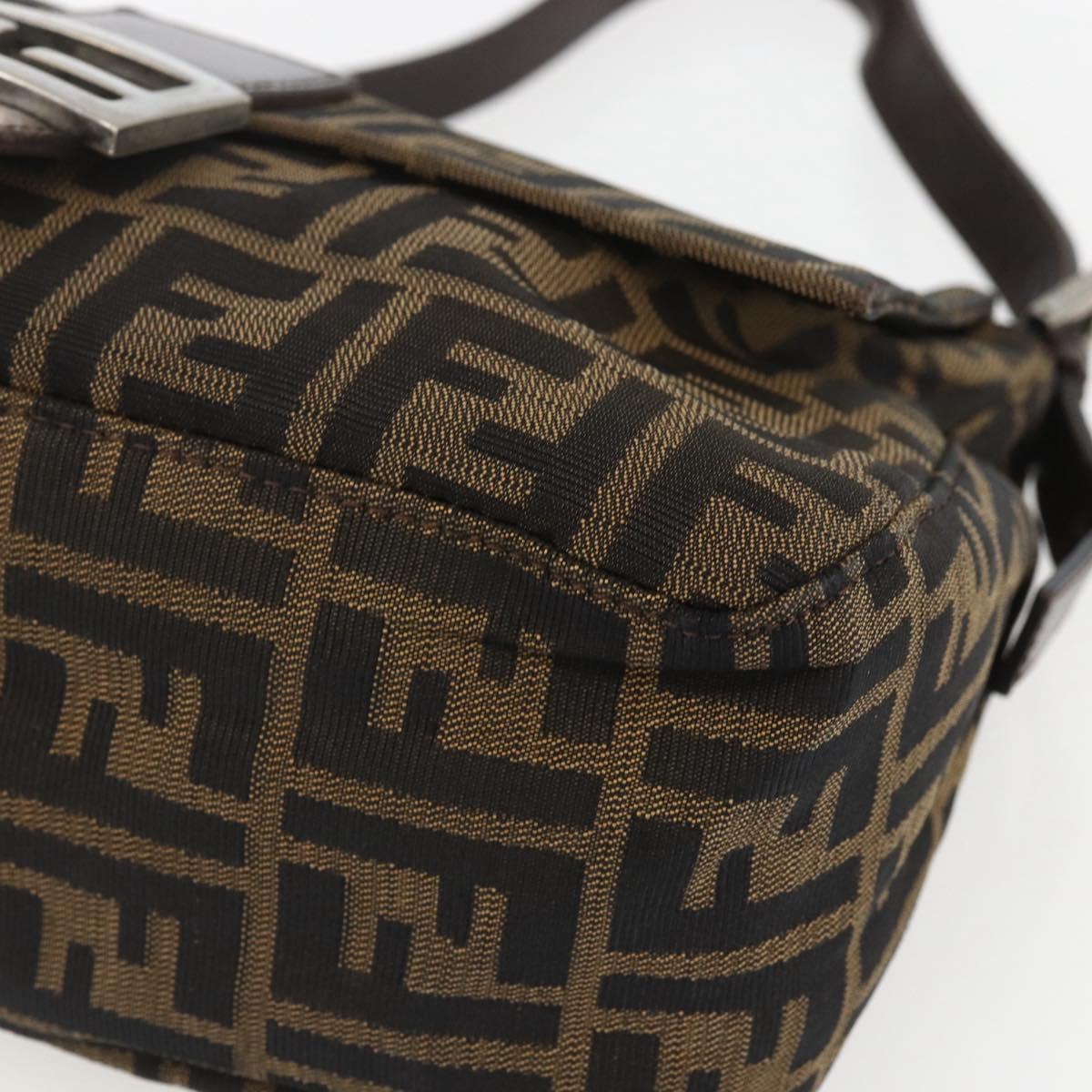 FENDI Zucca Canvas Mamma Baguette Shoulder Bag Black Brown Auth 157797