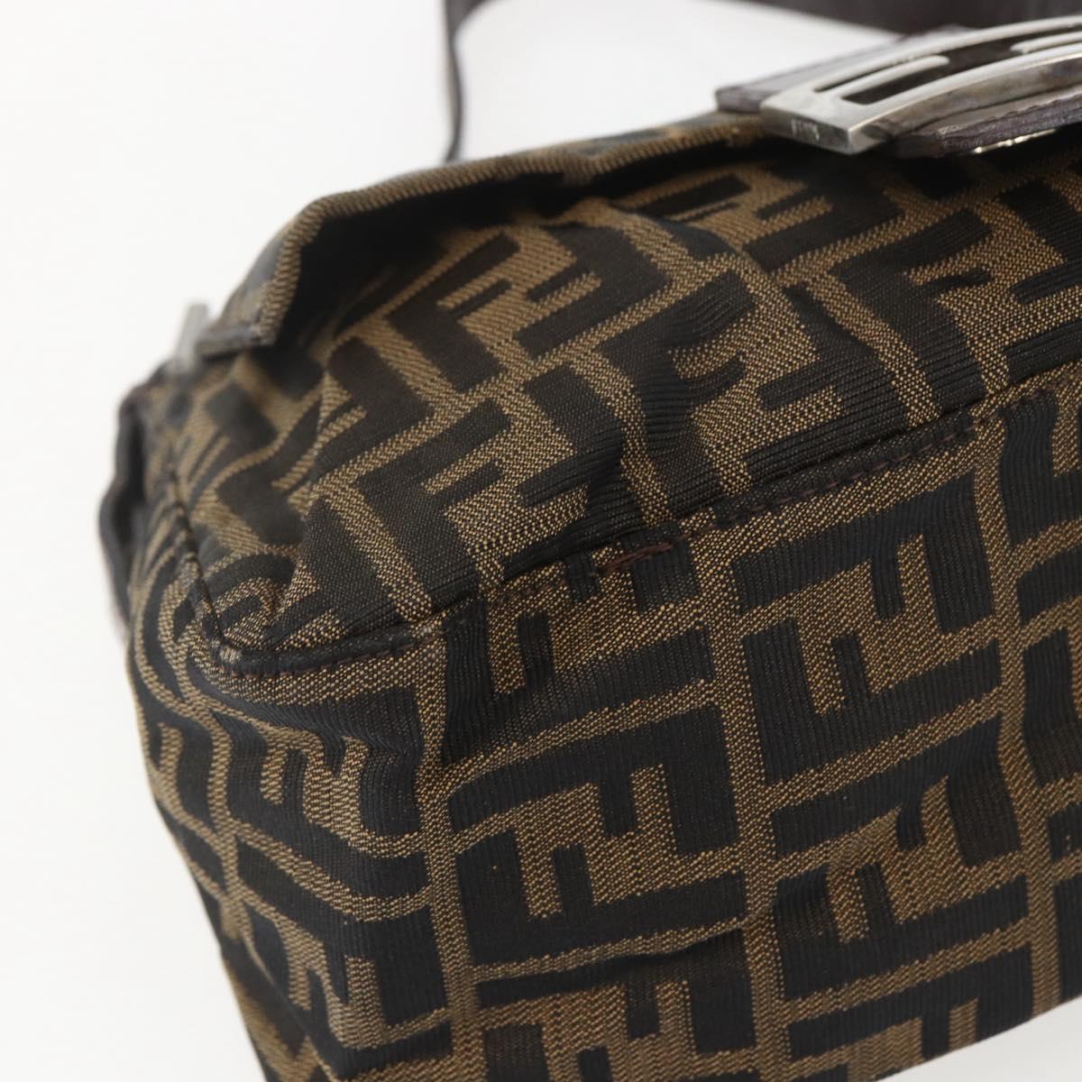FENDI Zucca Canvas Mamma Baguette Shoulder Bag Black Brown Auth 157797