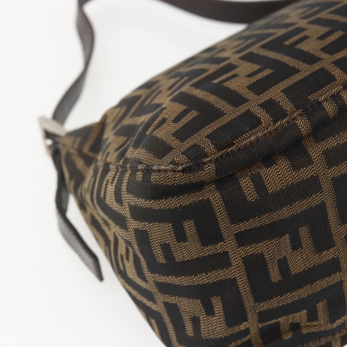 FENDI Zucca Canvas Mamma Baguette Shoulder Bag Black Brown Auth 157797