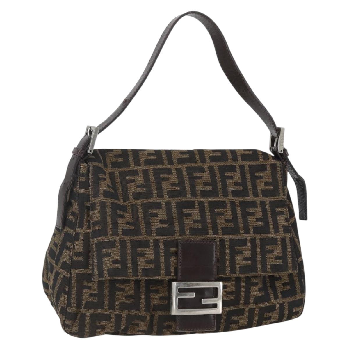 FENDI Zucca Canvas Mamma Baguette Shoulder Bag Black Brown Auth 157797